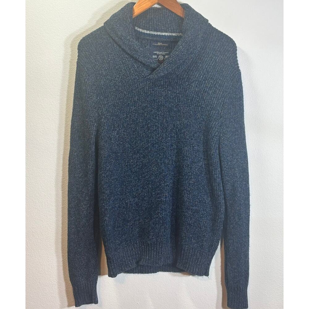 American Eagle Shawl Neck Sweater Athletic Fit Wool Blend Mens Medium